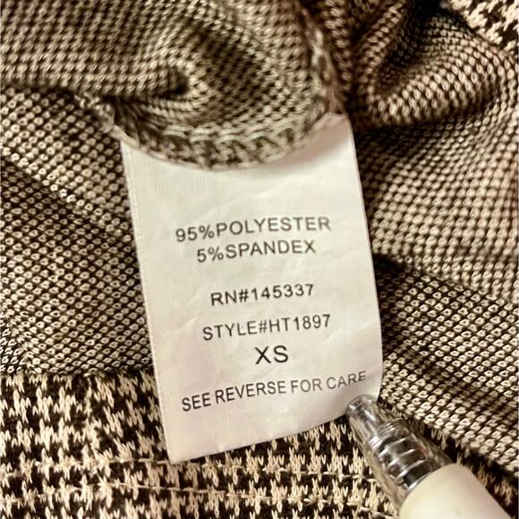 Hesperus Crop Top Women’s Size XS Collared Houndstooth Long Sleeve Brown Tan - Picture 9 of 9